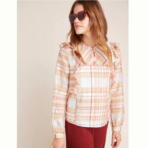 Anthro Current Air Polly Ruffled Plaid Peasant Blouse - Size L